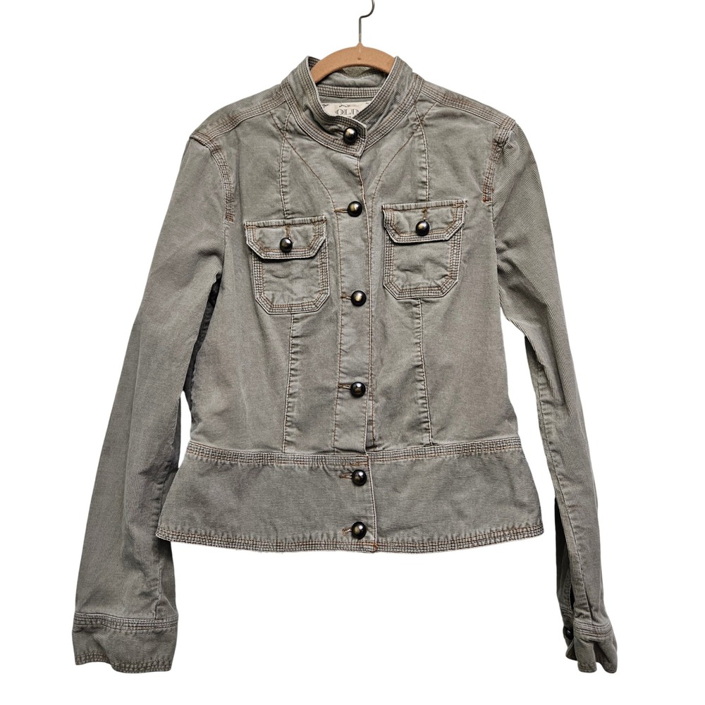 Old Navy Corduroy Jacket Womens L Sage Green Military Peplum Utility Y2K Buttons